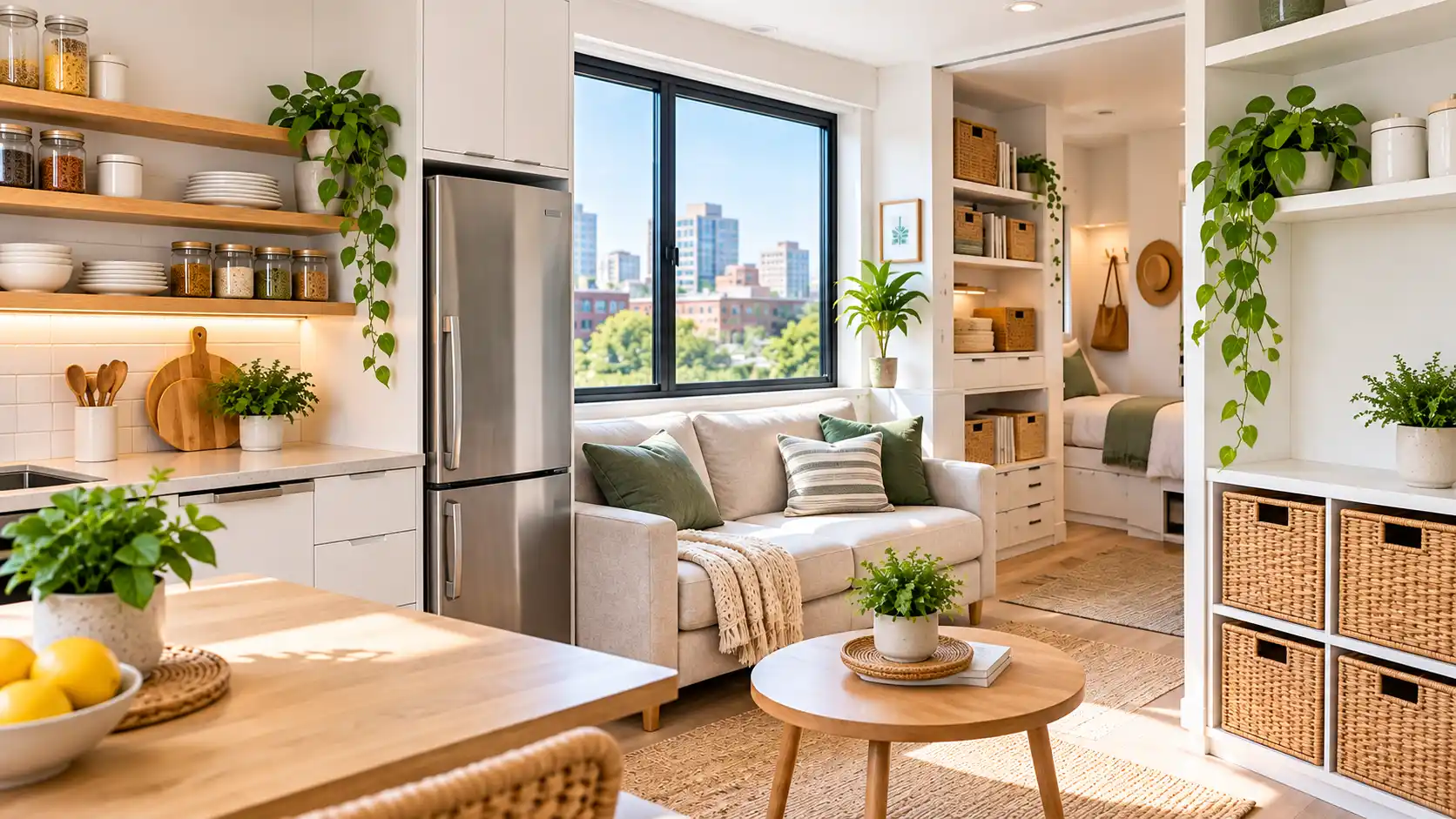 Organized small apartment with smart storage solutions for small-space living